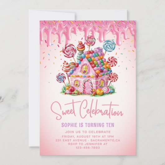 Candyland Sweet Celebration Kindergeburtstag Party Einladung (Vorderseite)