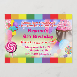 Candyland Sweets Cupcake Geburtstagsfeier Einladun Einladung