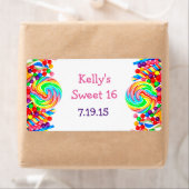 Candyland Thema Sweet 16 Custom Gevor Label (Insitu)