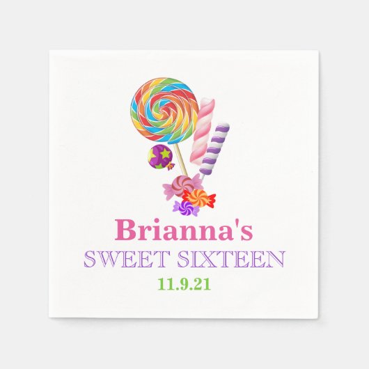 Candyland Thema Sweet 16 Personalisiert Napkin Serviette (Vorderseite)