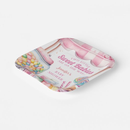 Candyland Twins Baby Dusche Pink Girl Pappteller (Gewinkelt)