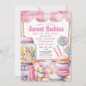 Candyland Twins Baby Dusche Pink Sweet Girls Einladung (Vorderseite)