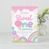 Candyland und Eiscreme 1. Geburtstag Einladung (Stehend Vorderseite)