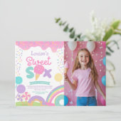 Candyland und Eiscreme, 6. Geburtstag Einladung (Stehend Vorderseite)