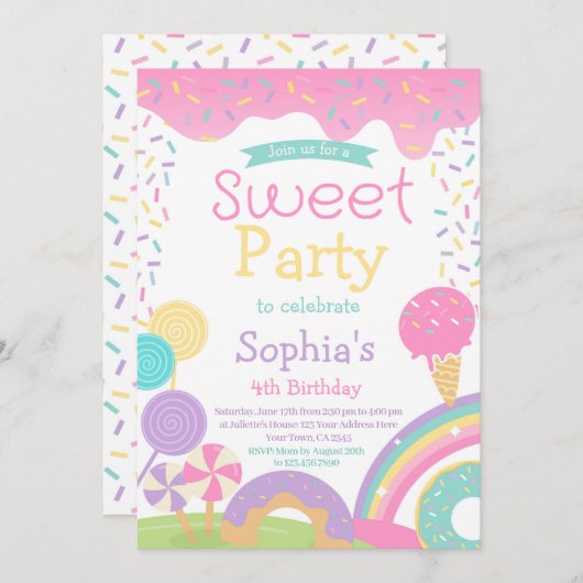 Candyland und Eiscreme vollständig anpassbar Einladung (Vorne/Hinten)