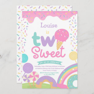 Candyland und Eiscreme, zwei süße 2. Geburtstag Einladung