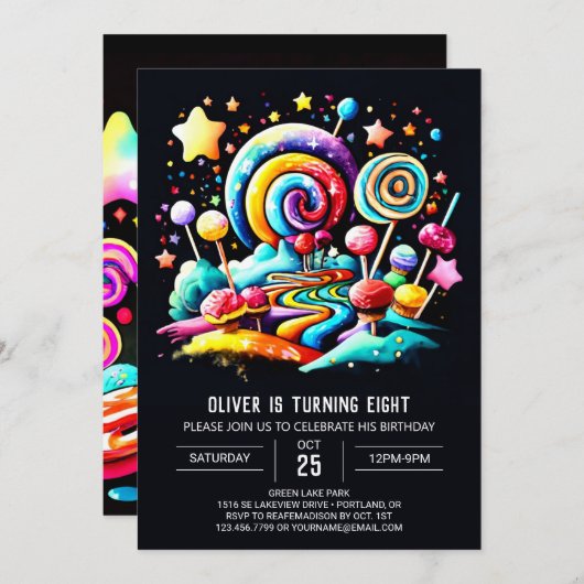 Candyland Whimsy Birthday Einladung (Vorne/Hinten)