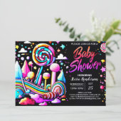 Candyland Whimsy Editable Baby Dusche Einladung (Stehend Vorderseite)