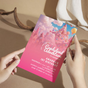 Candyland World Cool Pink Girl Birthday Einladung