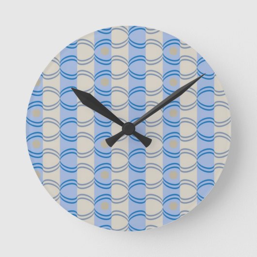 Candystripe Blau auf lagertan Runde Wanduhr (Vorderseite)