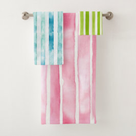 Candystripe Blue, Green & Pink. Sei anders! Badhandtuch Set
