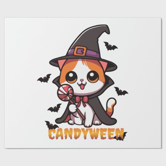 candyween - Katzenhexe Halloween Geschenkpapier (Flach)