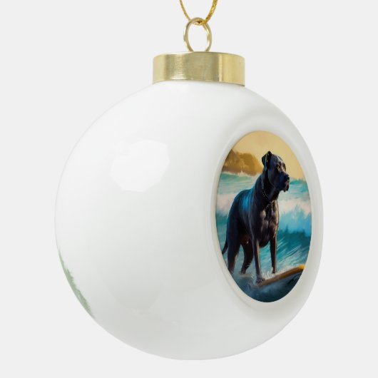 Cane Corso Beach Surfgrafik Keramik Kugel-Ornament (Links)