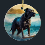 Cane Corso Beach Surfgrafik Keramik Ornament<br><div class="desc">Tauchen Sie ein in die spielerische Welt des Kaninchen-Abenteuers mit diesem faszinierenden Bild. Ein gepflegter Hund geht zu den Wellen und reitet geschickt auf einem sonnengeküssten Strand. Das lebendige Kunstwerk vereint wunderbar das Wesentliche der Erregung am Strand, während der Hund furchtlos auf den Wellen reitet und den Geist von Spaß...</div>