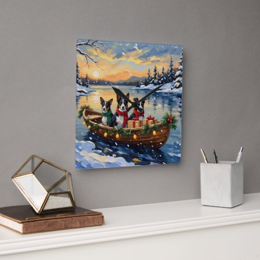 Cane Corso Christmas Boat Holiday Quadratische Wanduhr (Büro)