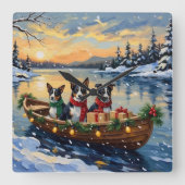 Cane Corso Christmas Boat Holiday Quadratische Wanduhr (Vorderseite)