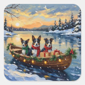 Cane Corso Christmas Boat Holiday Quadratischer Aufkleber (Vorderseite)