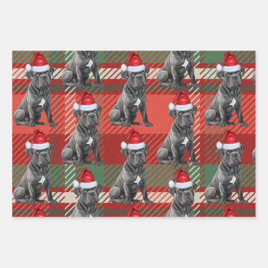 Cane Corso Christmas Dog Red Green Kariert Geschenkpapier Set (Vorderseite 2)