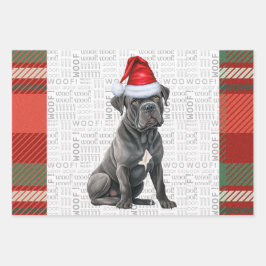 Cane Corso Christmas Dog Red Green Kariert Geschenkpapier Set