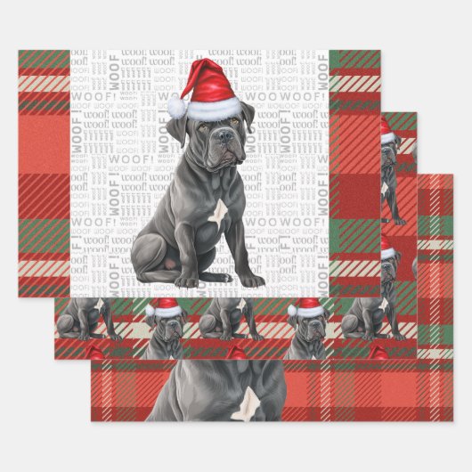 Cane Corso Christmas Dog Red Green Kariert Geschenkpapier Set (Set)