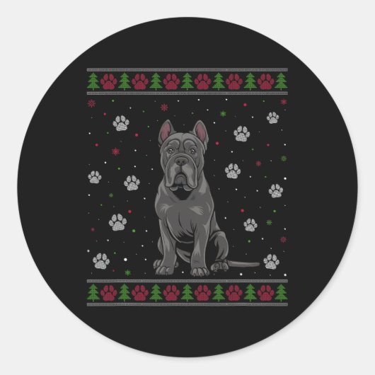Cane Corso Christmas Sweater Xmas Haustier Hund L Runder Aufkleber (Vorderseite)