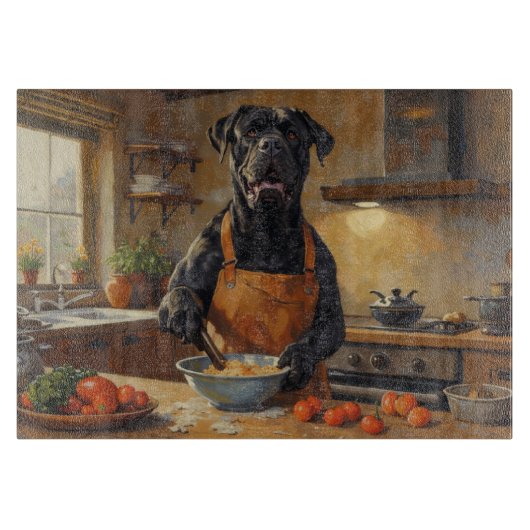 Cane Corso Cooking in Kitchen Schneidebrett (Vorderseite)