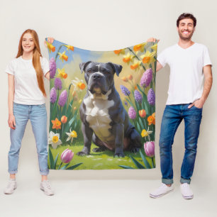 Cane Corso Dog Frühlingsblumen Malerei Fleecedecke