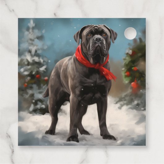 Cane Corso Dog im Schnee Weihnachten Geschenkanhänger (Rückseite)