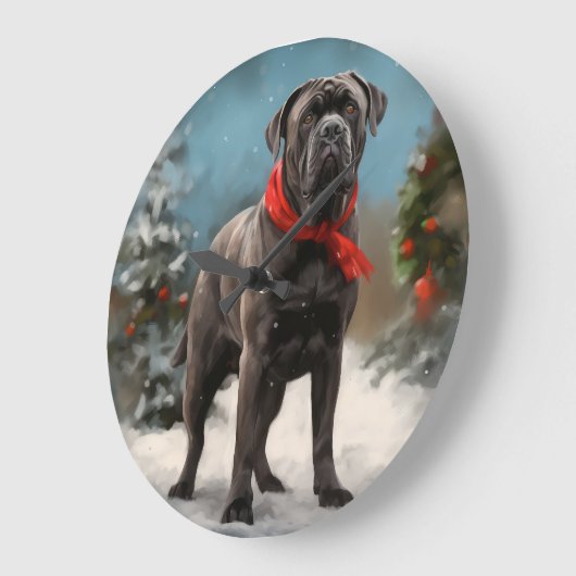 Cane Corso Dog im Schnee Weihnachten Große Wanduhr (Winkel)