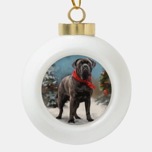 Cane Corso Dog im Schnee Weihnachten Keramik Kugel-Ornament (Vorderseite)