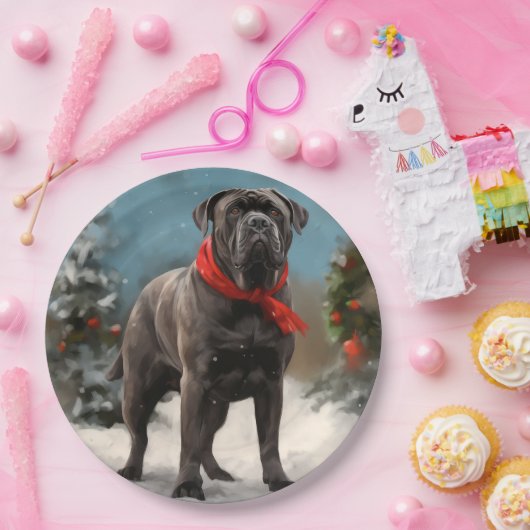 Cane Corso Dog im Schnee Weihnachten Pappteller (Party)