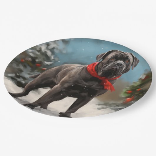 Cane Corso Dog im Schnee Weihnachten Pappteller (Schrägansicht)