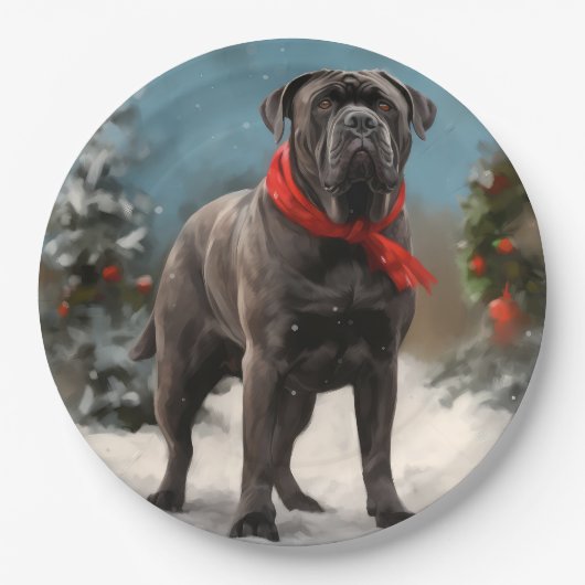 Cane Corso Dog im Schnee Weihnachten Pappteller (Vorderseite)