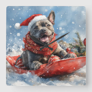 Cane Corso Dog in Sledge Let it Schnee Weihnachten Quadratische Wanduhr