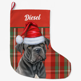 Cane Corso Dog mit Red Holiday Kariert Personalisi Großer Weihnachtsstrumpf