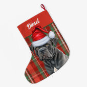 Cane Corso Dog mit Red Holiday Kariert Personalisi Großer Weihnachtsstrumpf (Rückseite (Hängend))