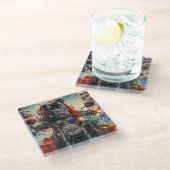 Cane Corso Dog Riding Motorrad Weihnachten Glasuntersetzer (Schrägansicht)