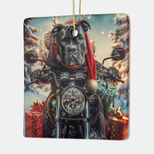 Cane Corso Dog Riding Motorrad Weihnachten Keramikornament (Links)