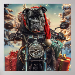 Cane Corso Dog Riding Motorrad Weihnachten Poster