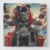 Cane Corso Dog Riding Motorrad Weihnachten Quadratische Wanduhr (Vorderseite)