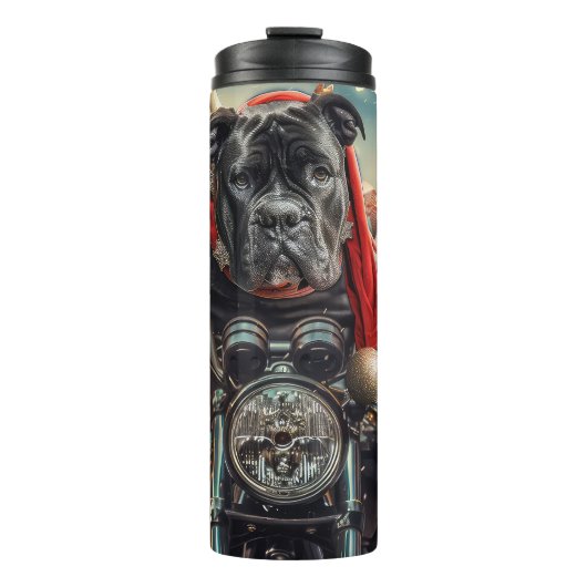 Cane Corso Dog Riding Motorrad Weihnachten Thermosbecher (Vorderseite)