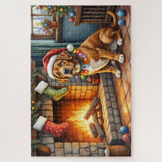 Cane Corso Fireplace with Christmas Lights Puzzle (Vertikal)
