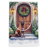 Cane Corso Grand Door Evergreen Christmas Art Mittlere Geschenktüte (Vorderseite)