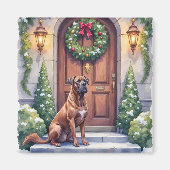Cane Corso Große Tür Immergrüne Weihnachtskunst Magnet (Vorne)