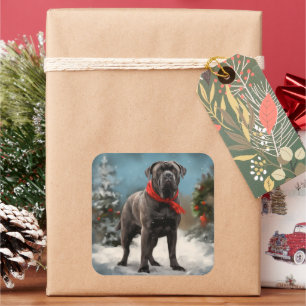Cane Corso Hund im Schnee Weihnachten  Quadratischer Aufkleber