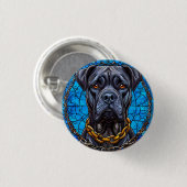Cane Corso Hund mit Ketten in blau gestanztem Glas Button (Vorne & Hinten)