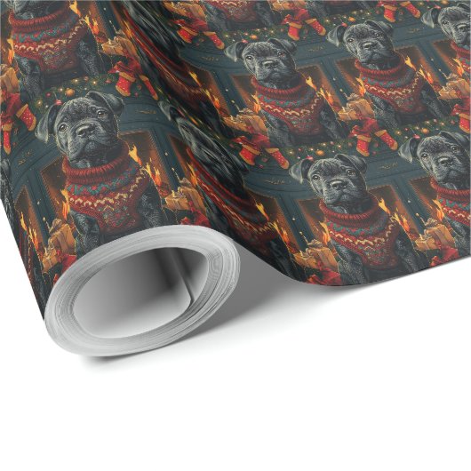 Cane Corso Hund mit Weihnachtsgeschenken Feuerplat Geschenkpapier (Rolleneckpunkt)