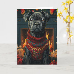 Cane Corso Hund mit Weihnachtsgeschenken Kamin Karte
