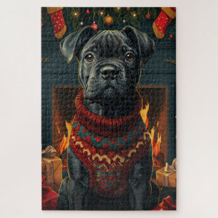 Cane Corso Hund mit Weihnachtsgeschenken Kamin Puzzle
