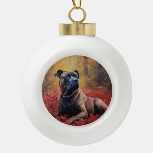 Cane Corso im Herbst Leaves Fall Inspiriert Keramik Kugel-Ornament (Vorderseite)